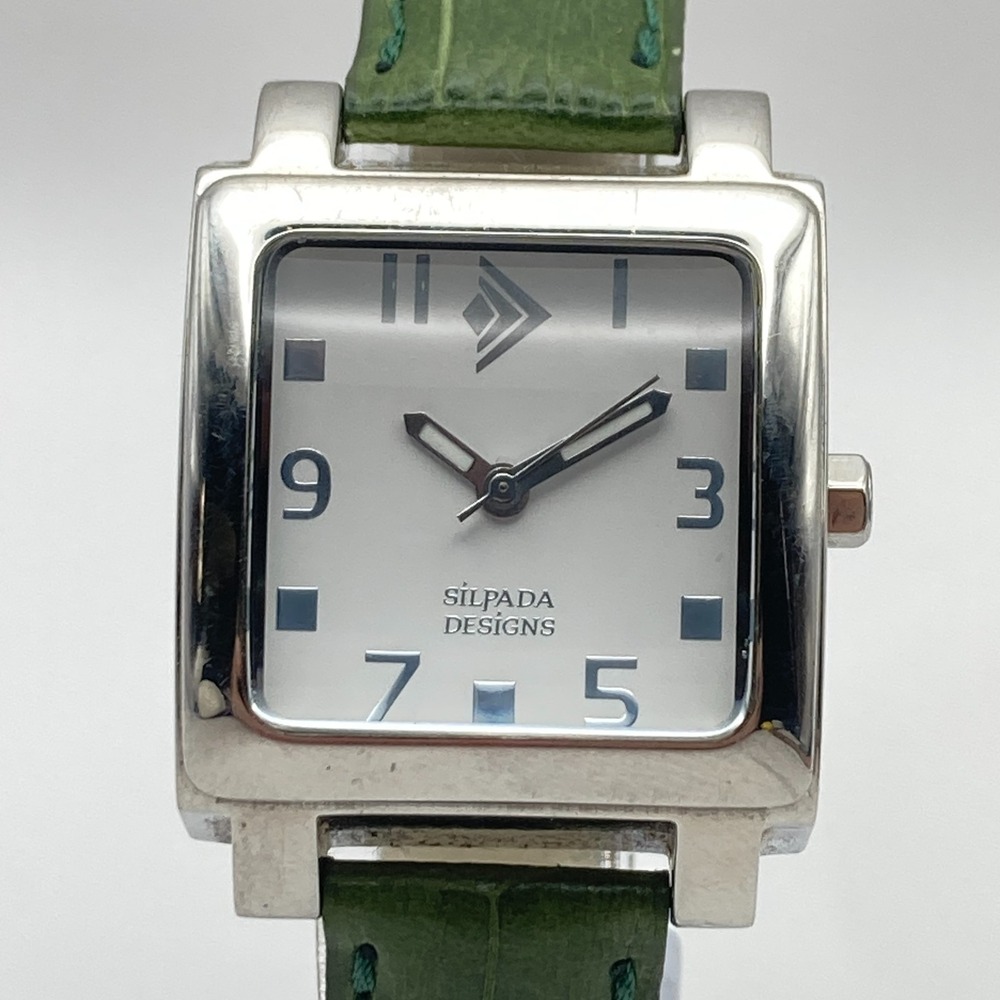 Silpada Designs Women's Watch 29mm Silver Tone Green Leather Square New Battery